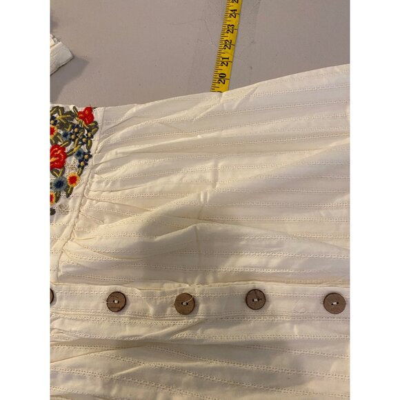 Rolee Cream Button-Down Dress Floral Embroidery Short Sleeves V-Neckline Medium - Picture 11 of 13